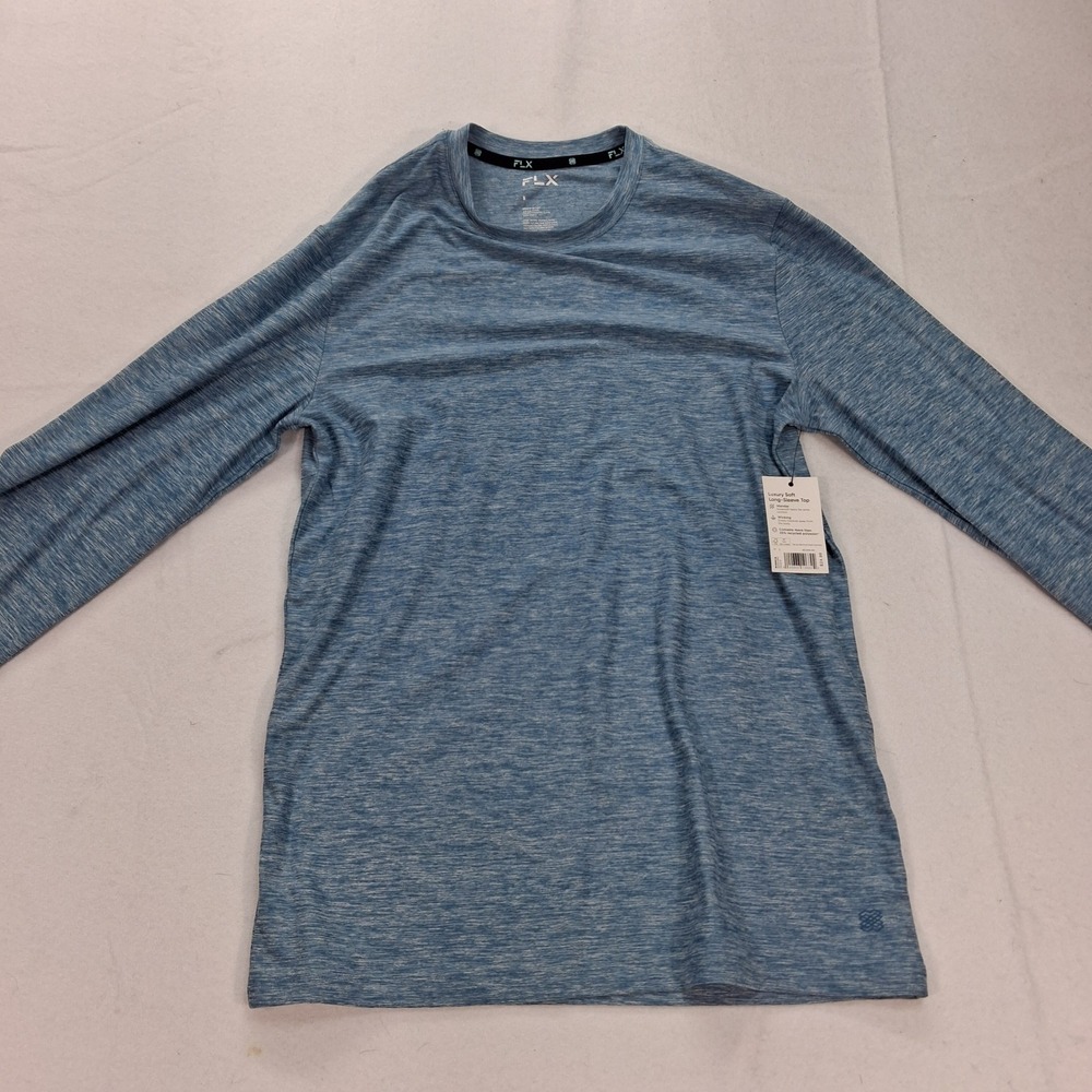 FLX Long-Sleeve Top Mens Small Luxury Soft Wander Dark Sky Blue NEW